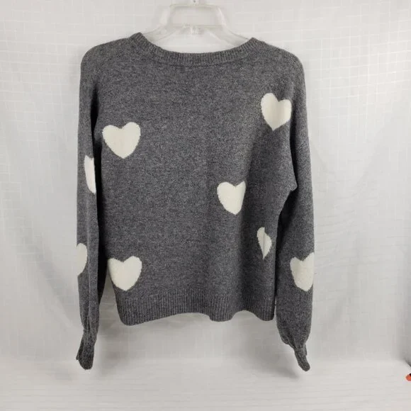 Madewell XXS Alpaca Blend Sweater Heather Gray White Hearts Top Wool Womens - Picture 4 of 13